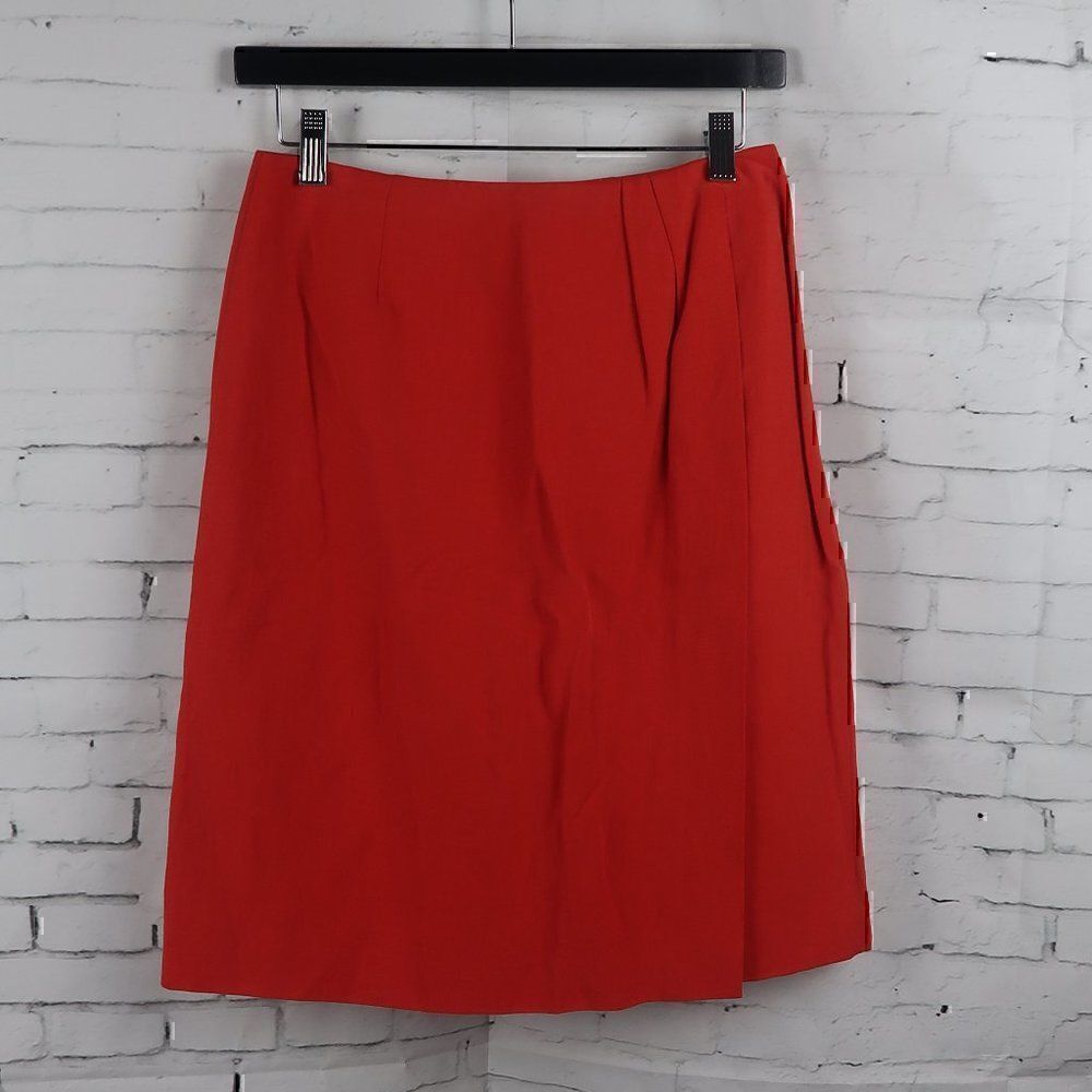 JOSEPHINE CHAUS RED SILK LINEN MOCK WRAP SKIRT SIZE 4